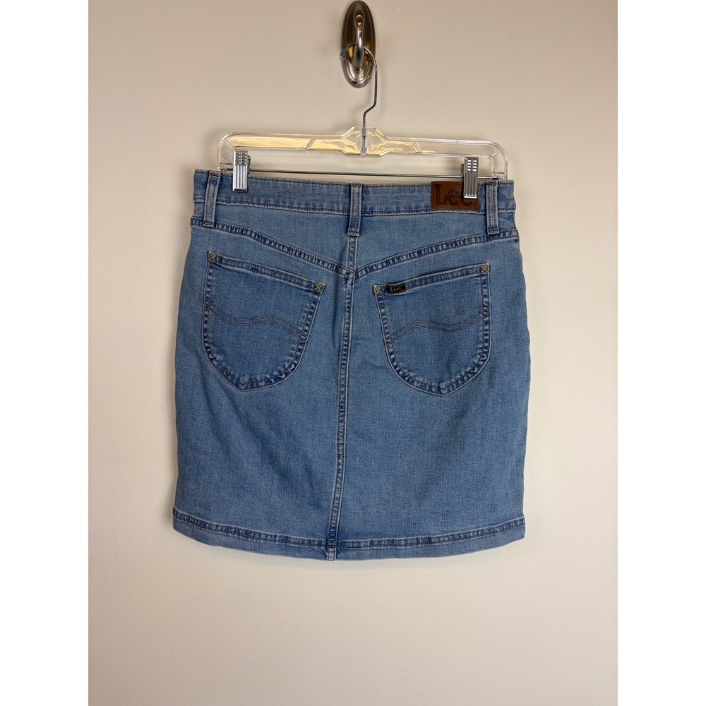 VTG Lee Denim Skort 8 Medium Blue Mini Skirt Mesh Shorts Stretch Casual Mid Rise